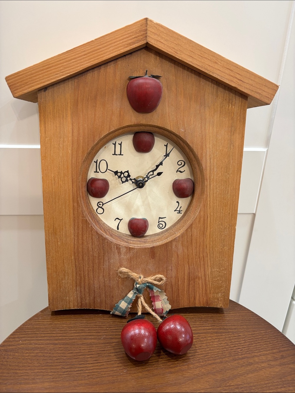 Wooden Apple Accent Wall Clock - Red Apples